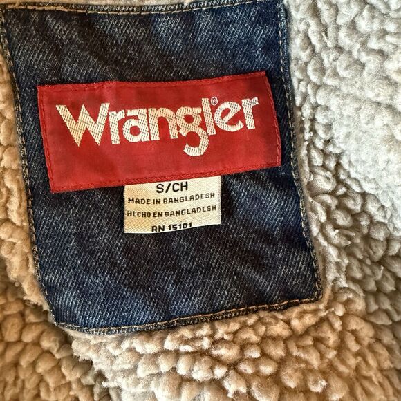 VTG Wrangler Chore Coat Mens Small Denim Sherpa Lined Barn Jacket Pockets Heavy - Picture 9 of 16